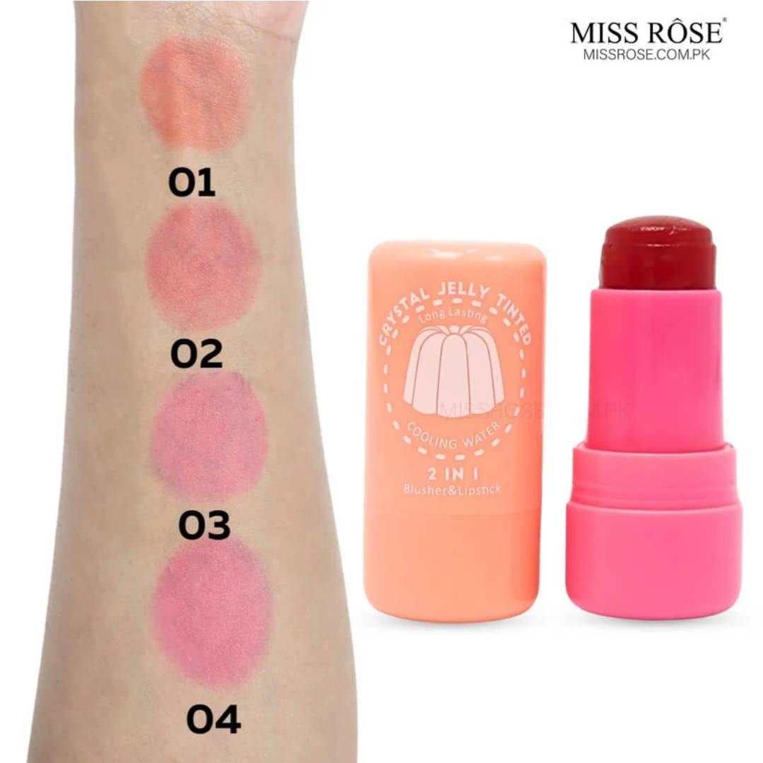 Miss Rose Cooling Water Jelly Tint 2in1 Blusher And Lipstick 4Pcs Set