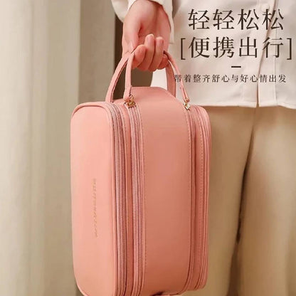 Multifunctional Luxury PU Leather 3 Layer  Double Zipper With Handle Makeup Cosmetic Bag Storage Organizer