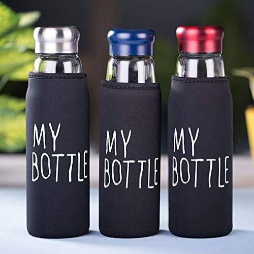 My Bottle Glass Water Bottle with Steel Cap And Cover Bag 550ml