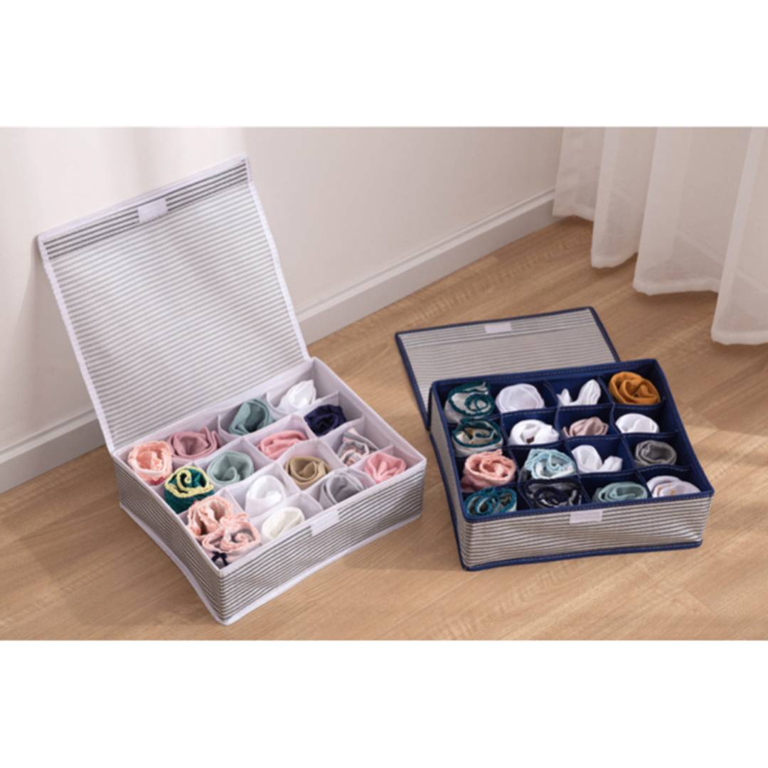 24 Grid Storage Boxes Foldable Wardrobe Drawer Divider Lidded Closet Organizer for Underwear Socks Bra High Quality Fabric