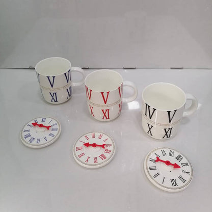 Porcelain Roman Numerals Espresso Size Cup With Clock Lid Each