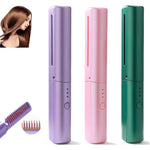 Mini 2in1 Professional Wireless Rechargeable Hair Straightener Curler Comb