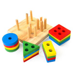 Brain Booster Wooden Stacking Toys & Stand Board 4 Column Puzzle Shape Early Learning Educational Toys For Kids