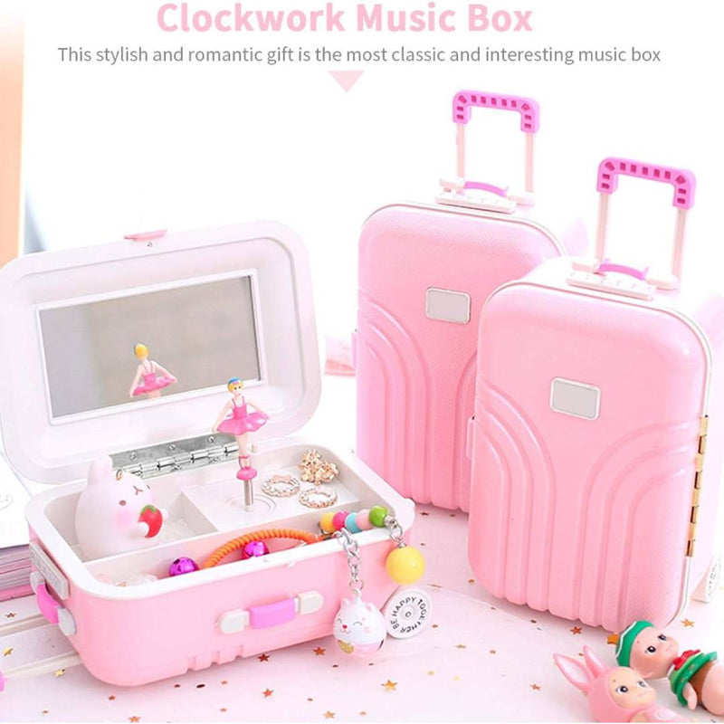 Mini Music Box Suitcase Trolley Luggage Style Jewelry Box Large Capacity Storage Case