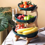 Multipurpose 3 Layers Fruit Serving Plates With Wooden Stand