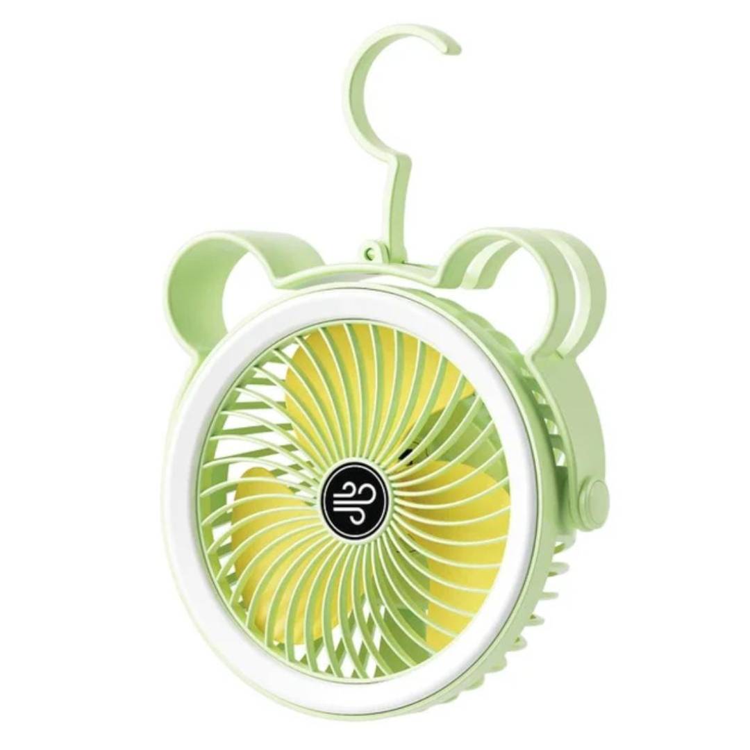 Cute Rechargeable Fan With LED Light And Hook For Hanging