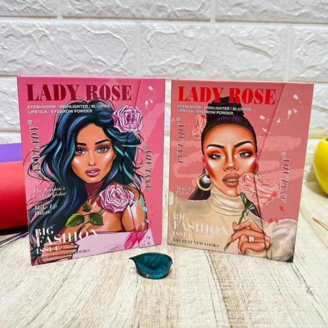 Any Lady All In One Lady Rose Eyeshadow Highlighter Blusher Lipstick Eyebrow Makeup Palette