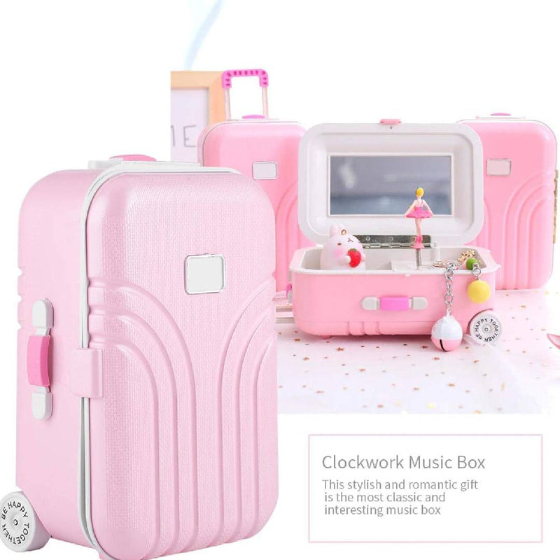 Mini Music Box Suitcase Trolley Luggage Style Jewelry Box Large Capacity Storage Case