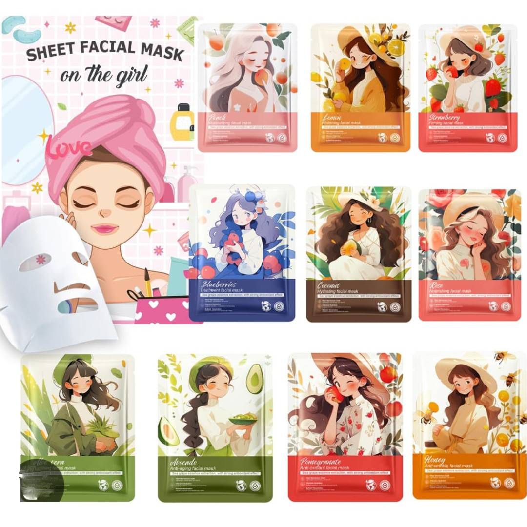 SADOER Facial Mask Anime Girl Fruit Mask Sheet Mask 10Pcs Set