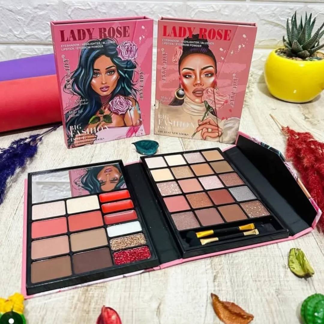 Any Lady All In One Lady Rose Eyeshadow Highlighter Blusher Lipstick Eyebrow Makeup Palette