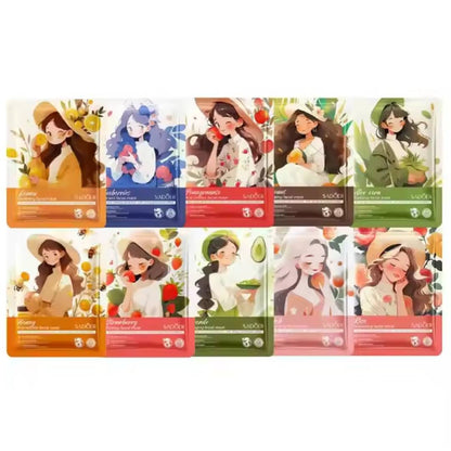SADOER Facial Mask Anime Girl Fruit Mask Sheet Mask 10Pcs Set