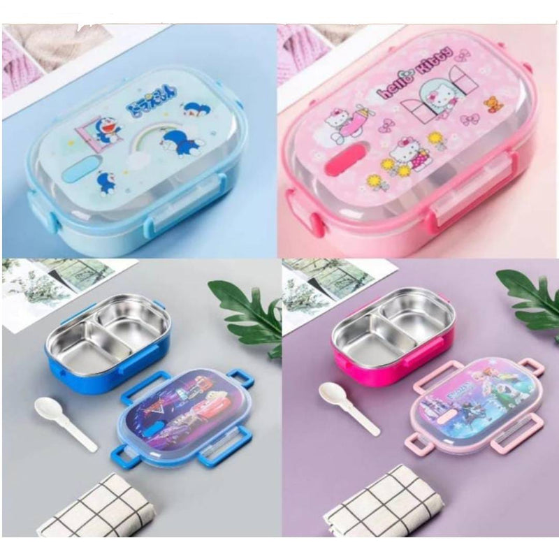 Anime Designs Portable School Food Lunch Box Stainless Steel Insulated 2 Compartment Lunch Box