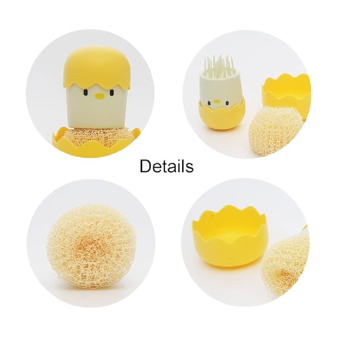 Multipurpose Cute Eggshell Chicken Cleaning Brush Scrubber Detachable Handle And Fiber Ball