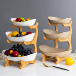 Multipurpose 3 Layers Fruit Serving Plates With Wooden Stand