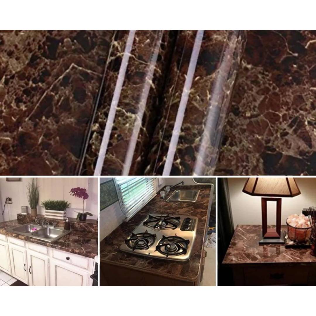 Multipurpose Brown Marble Sheet Waterproof Wall Sticker (Size 60x200cm)