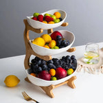 Multipurpose 3 Layers Fruit Serving Plates With Wooden Stand