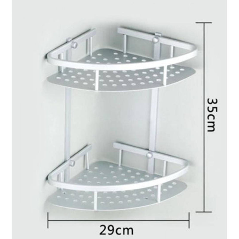 2 Layer Aluminum Wall Mounted Bathroom Corner Shelf Rack Organizer