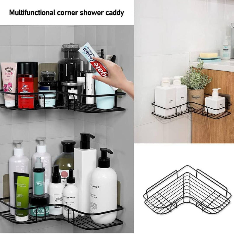 Multipurpose Wall Mount Self-Adhesive Sink Organizer Corner Shelf Metal Storage Rack