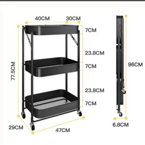 Multifunctional 3 Layer Smart Trolley Fold Away Trolley Cart Organizer