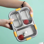 Stainless Steel Lunch Box 3 Compartment with Removable Inner Plate Reusable Microwave Freezer Safe Food Container