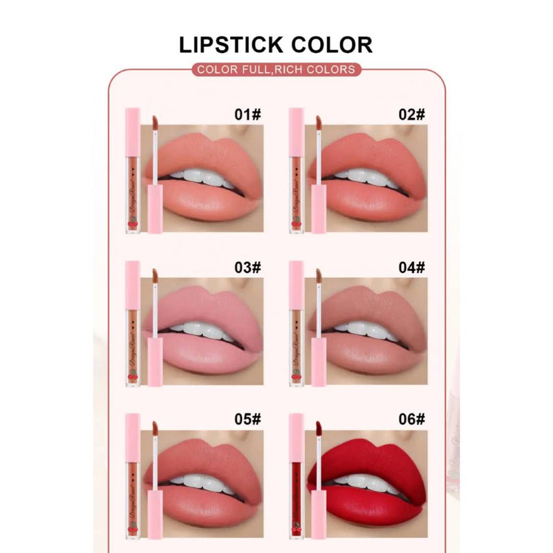 Dragon Ranee Cherry Matte Lipstick Long Lasting And Waterproof Lip Gloss 6Pcs Set