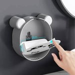 Multifunctional Cute Panda Wall Mounted Soap Box With Lid Punch Free Double Layer Drain Flip Top Drain Soap Holder