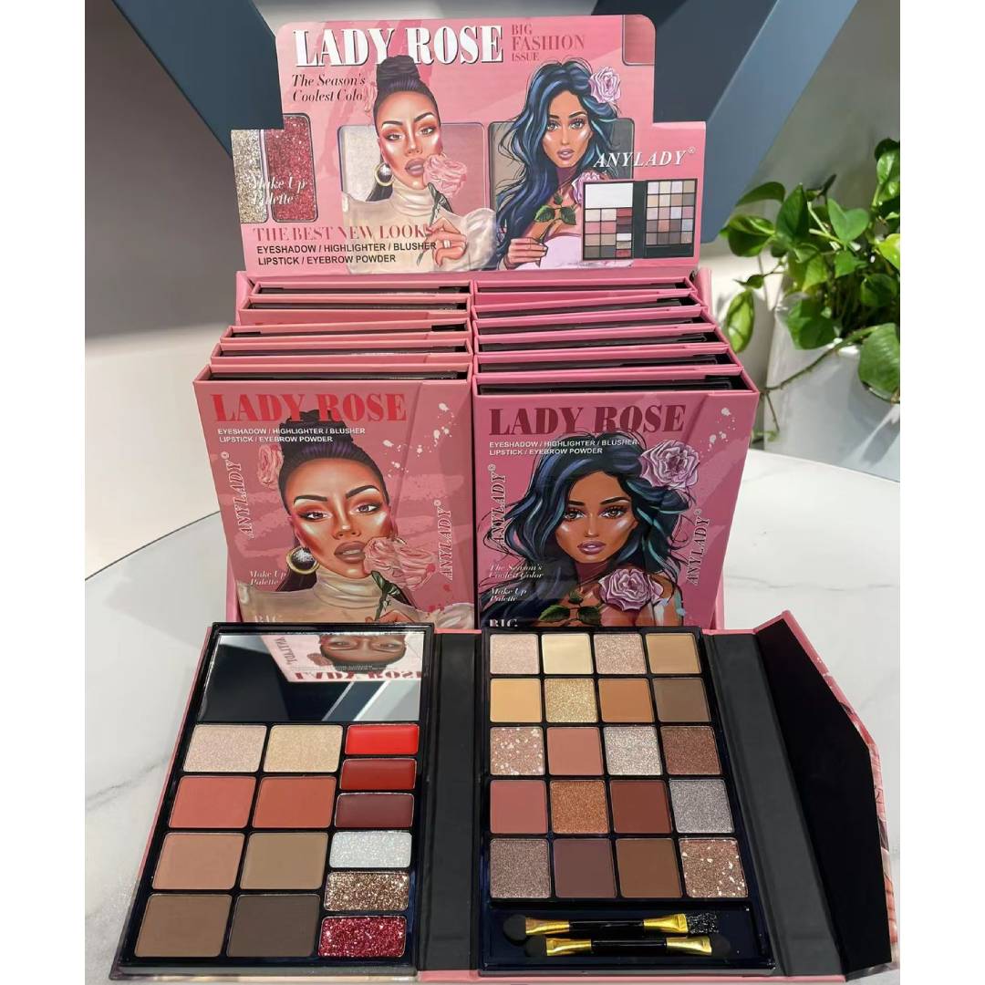 Any Lady All In One Lady Rose Eyeshadow Highlighter Blusher Lipstick Eyebrow Makeup Palette
