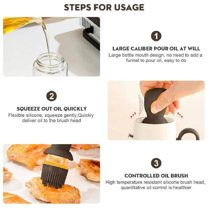 Multipurpose 3in1 Glass Oil Dispenser Liquid Seasoning Bottle With Silicone Brush 550ml