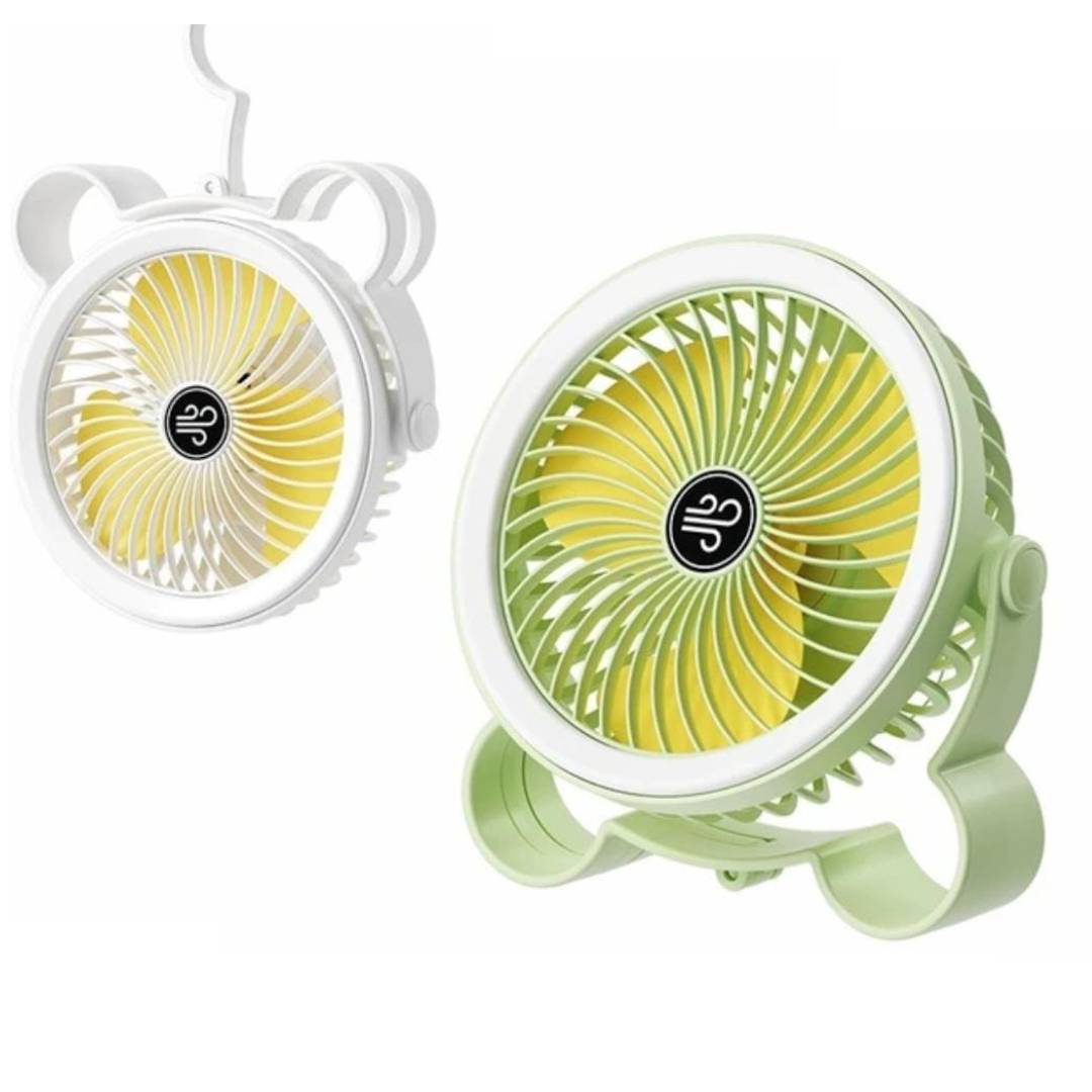 Cute Rechargeable Fan With LED Light And Hook For Hanging