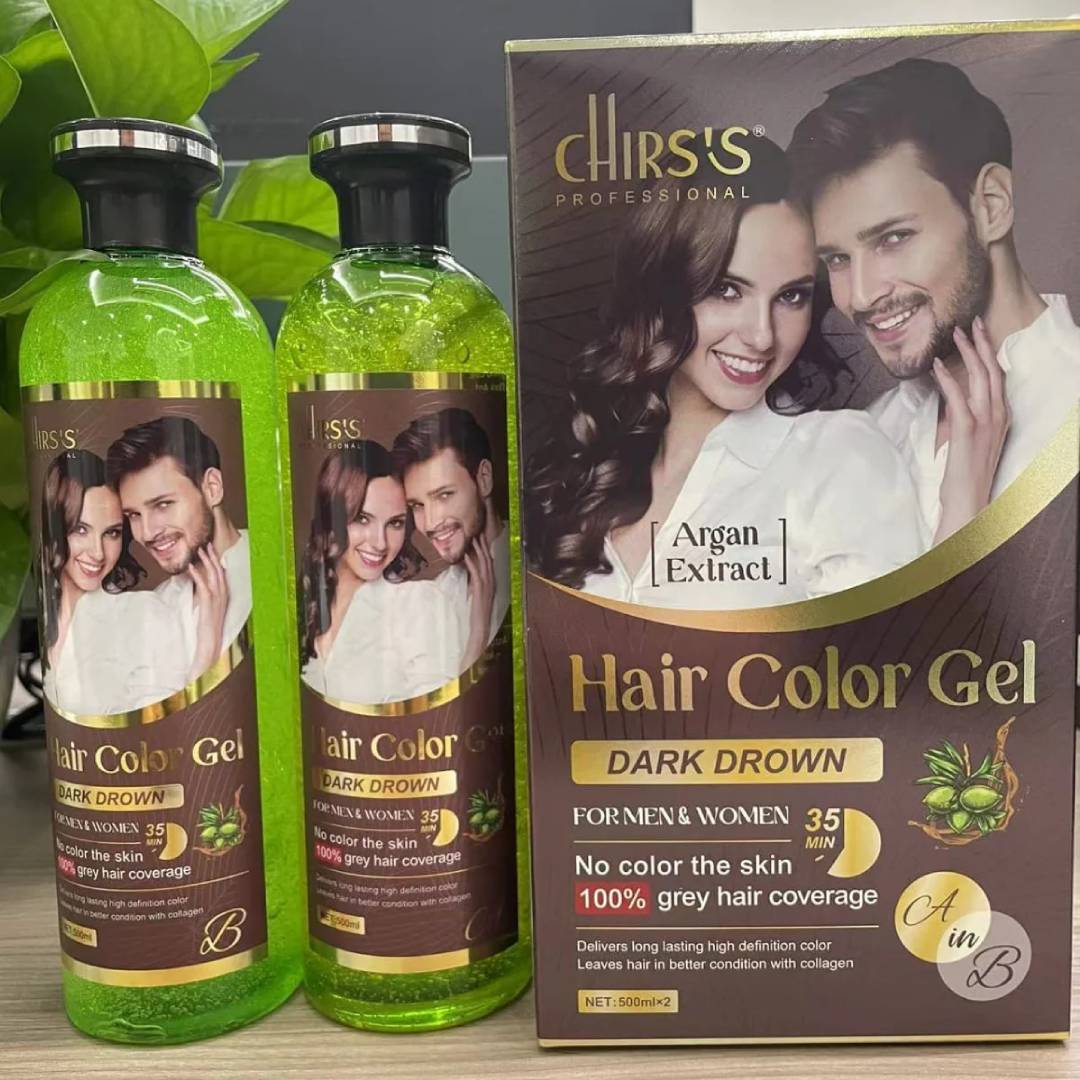 CHIRS'S Professional Hair Color Gel For Men & Women With Argan Axtract - 500ml X 2 - Dark Brown