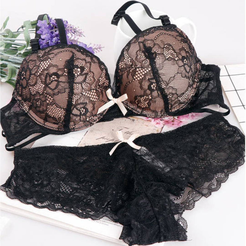 Beautygirl Cute Lace Embroidery Push Up Bra & Panty set-8805