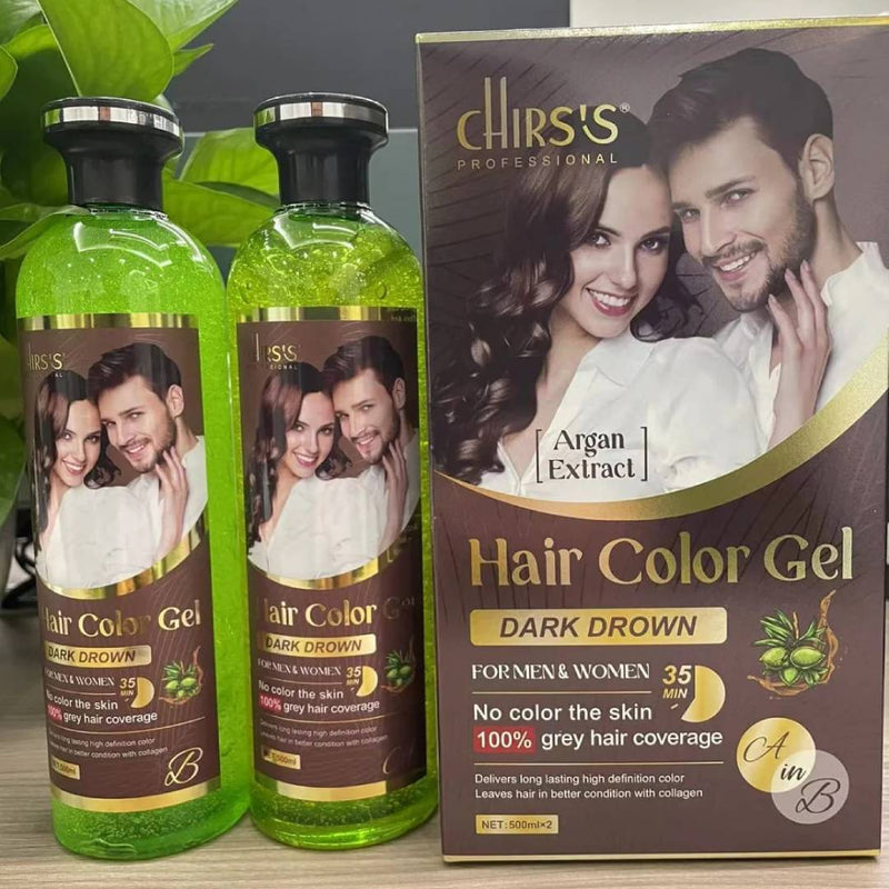 CHIRS'S Professional Hair Color Gel For Men &amp; Women With Argan Axtract - 500ml X 2 - Dark Brown