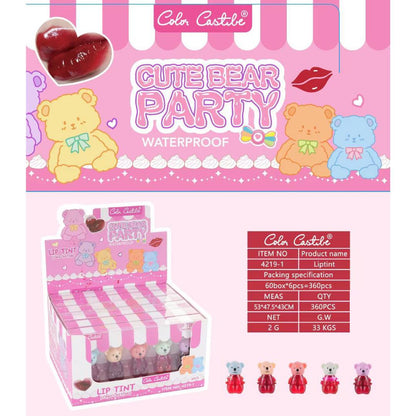 Color Castle Cute Bear Party Waterproof Lip Tint 5in1 Pack