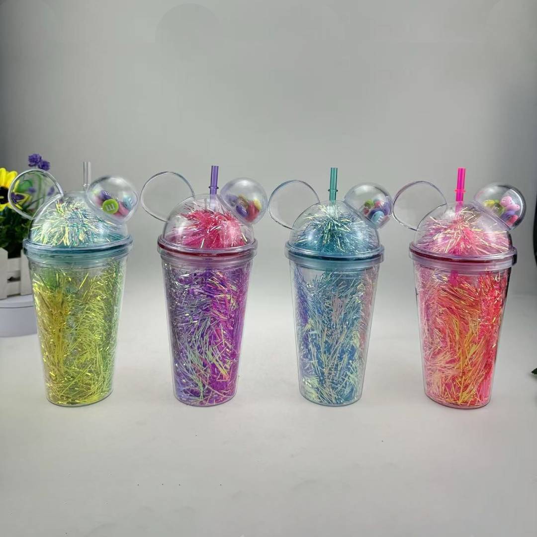 Cute Mickey Shape Lid Cute Glitter Drinking Water Sipper Cup