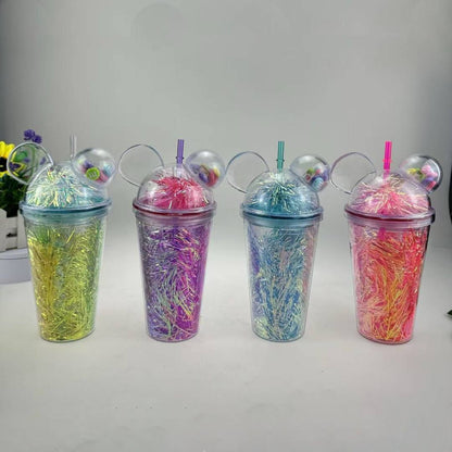 Cute Mickey Shape Lid Cute Glitter Drinking Water Sipper Cup