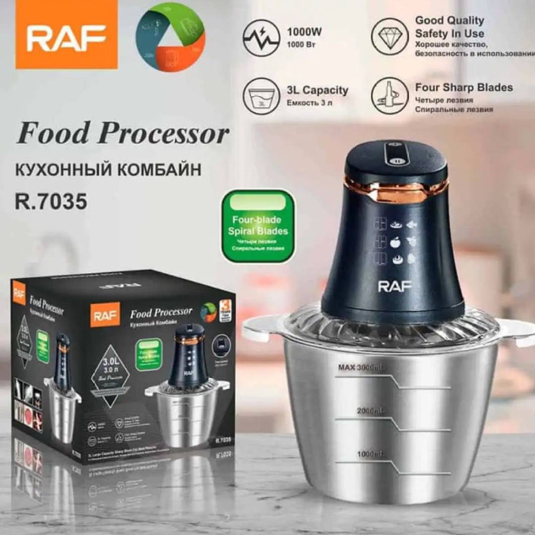 RAF Food Processor Chopper Stainless Steel Kitchen Blender 4 Sharp Blades 3 Liter Capacity R.7035