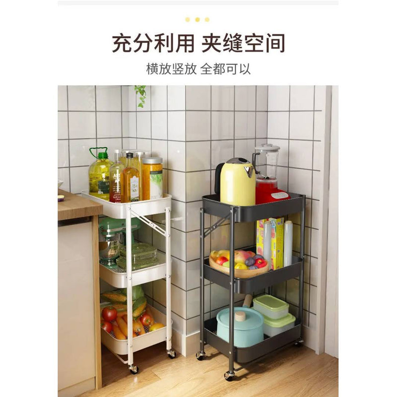 Multifunctional 3 Layer Smart Trolley Fold Away Trolley Cart Organizer