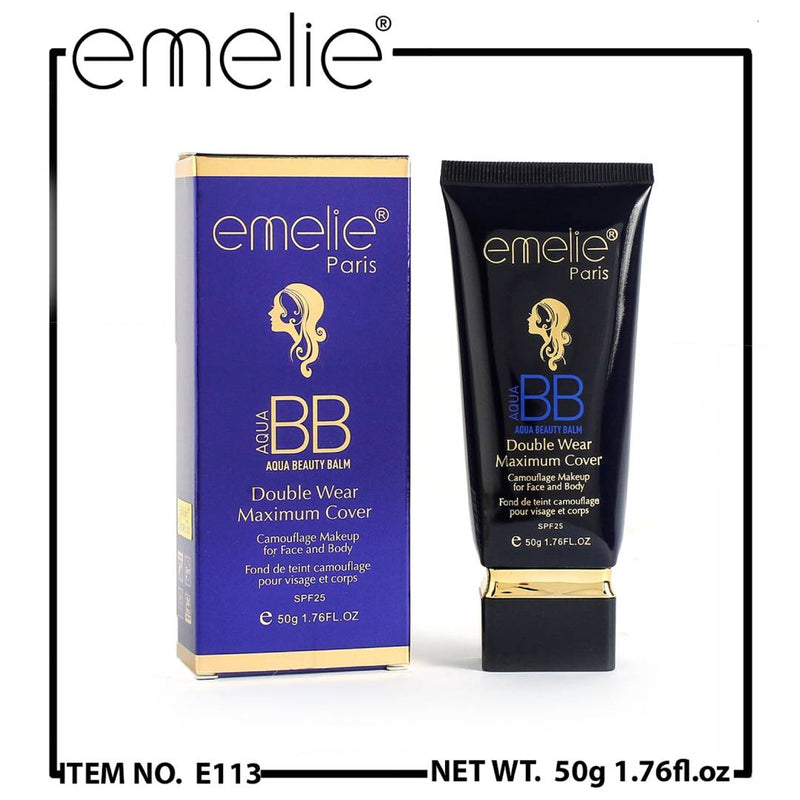 Emelie Aqua Beauty Balm Cream Double Wear Maximum Cover SPF25 Foundation Tube