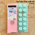 Silicone Ice Cube Tray With Lid Round 12 Slot