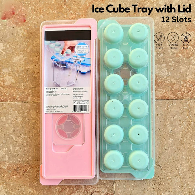 Silicone Ice Cube Tray With Lid Round 12 Slot