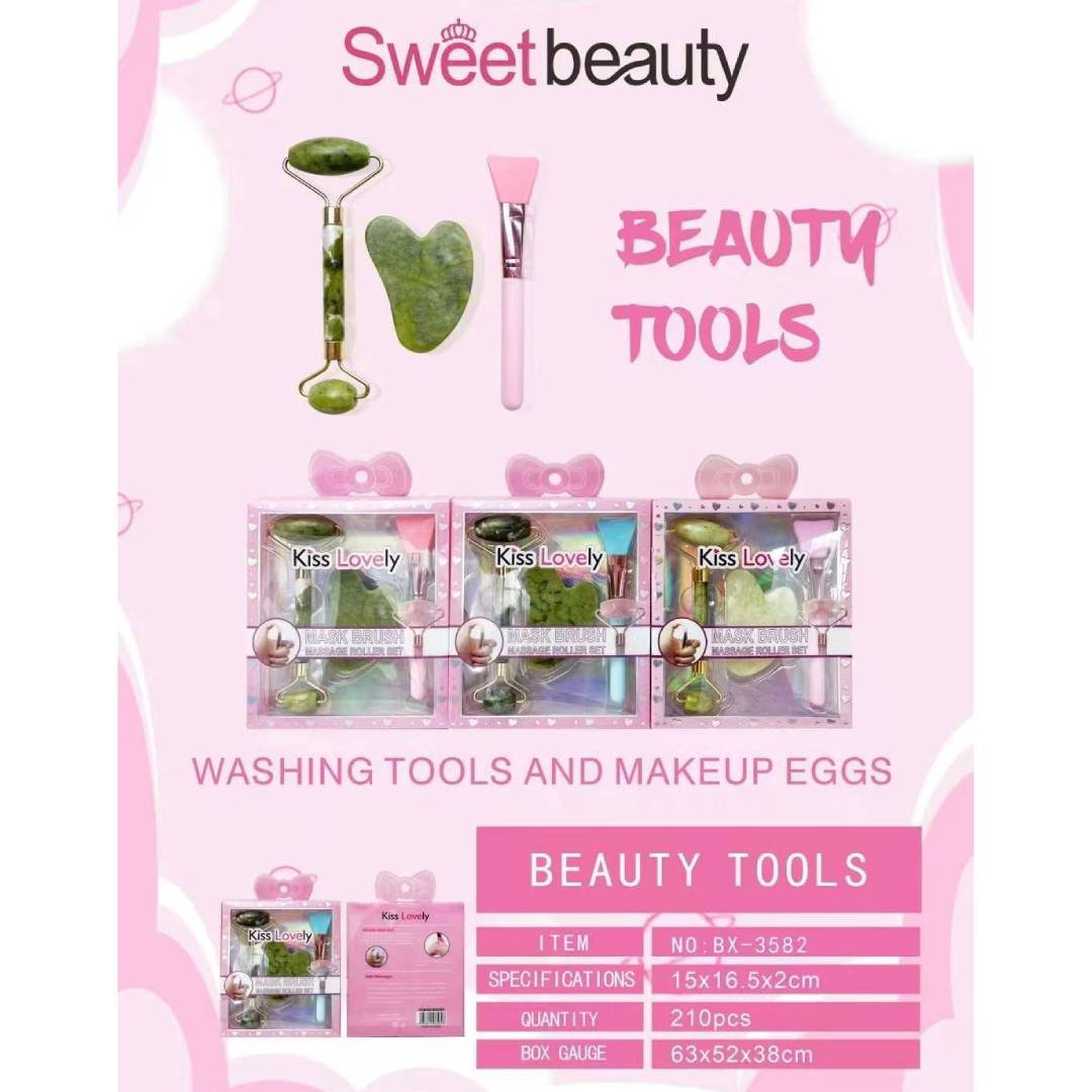 Sweet Beauty Kiss Lovely 3 Piece Set Of Jade Stone Face Pushing Eye Beauty Lifting And Tightening Roller Beauty Tool