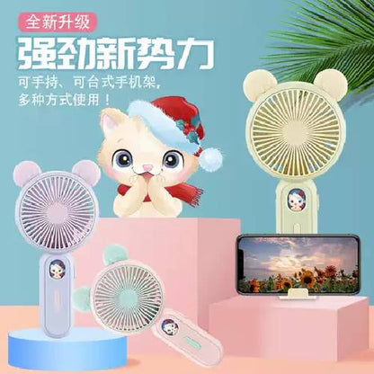 Portable USB Rechargeable Mini Fan Handheld Desktop Phone Holder