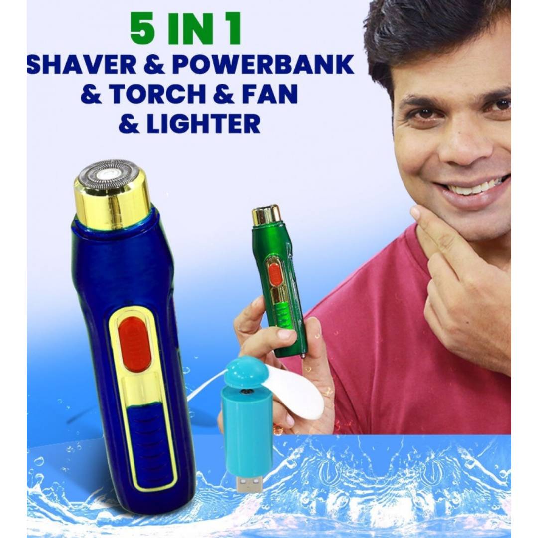 Multifunction 5in1 Trimer 4D Shaver Flashlight Cigarette Lighter Handheld Electric USB Fan