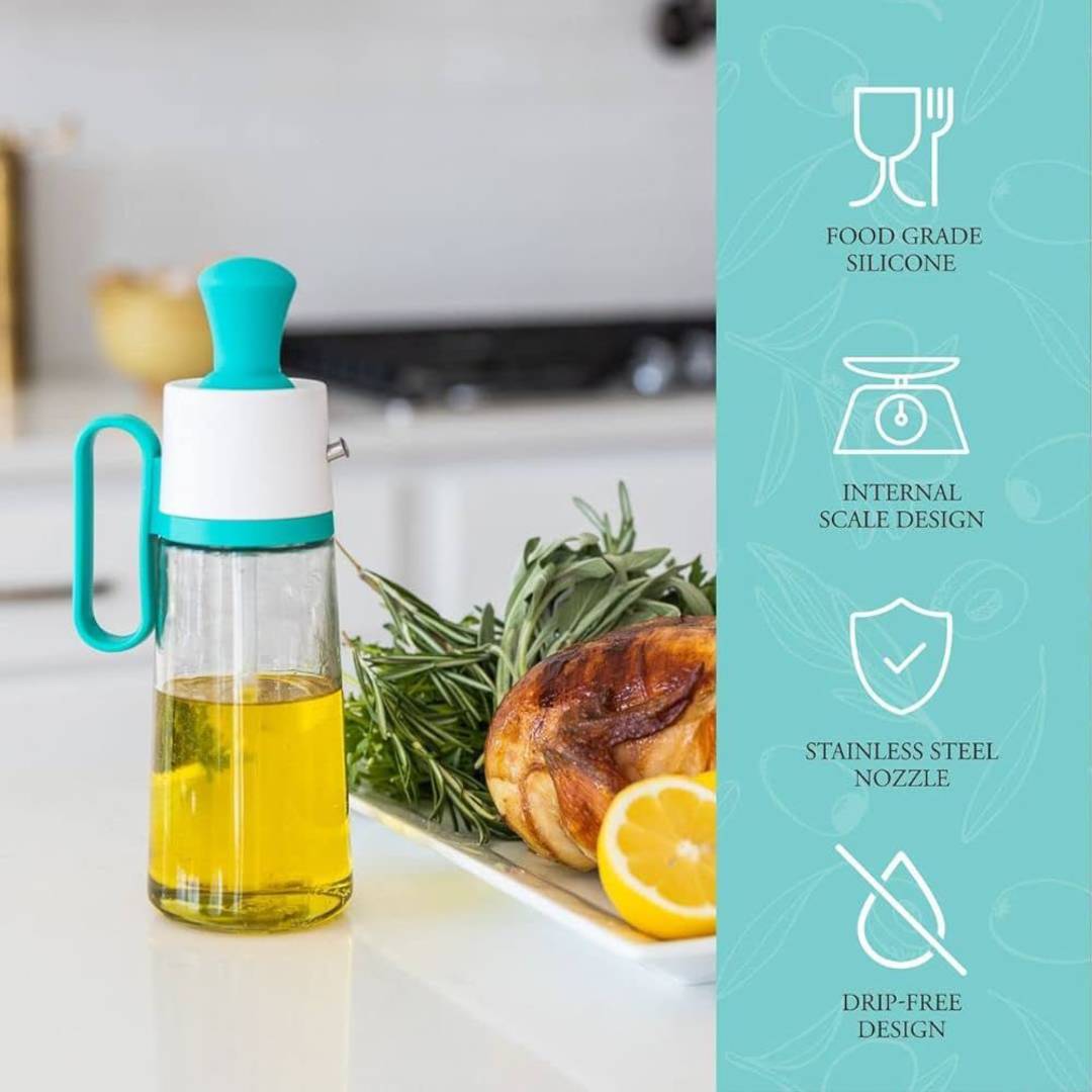 Multipurpose 3in1 Glass Oil Dispenser Liquid Seasoning Bottle With Silicone Brush 550ml