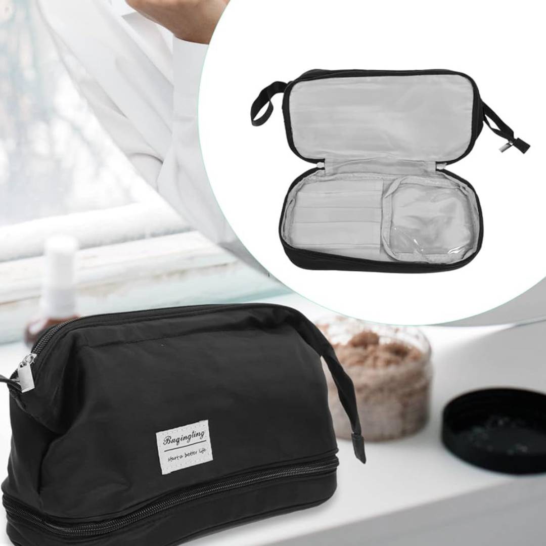 Multipurpose Double Layer Ultimate Makeup Cosmetic Bag Waterproof Travel Pouch Organizer