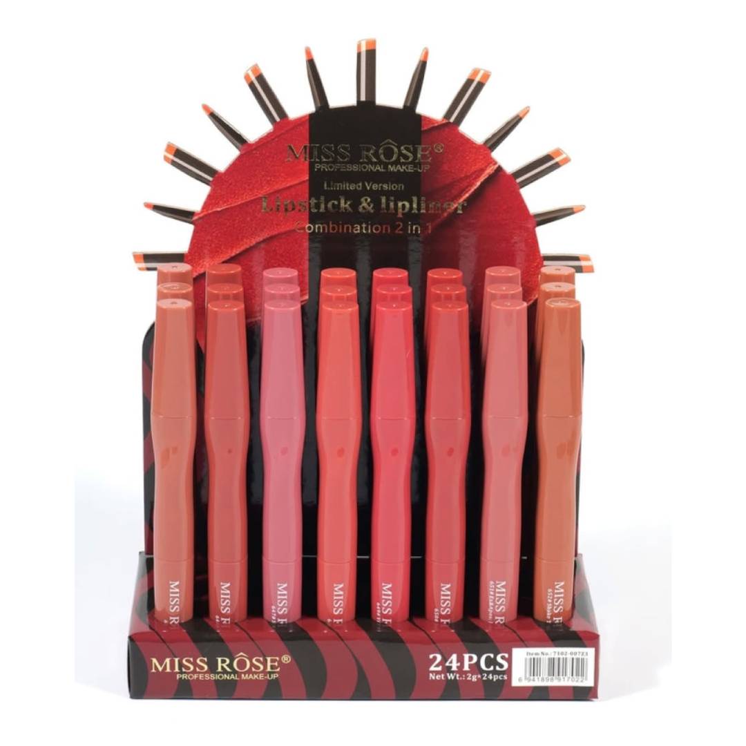 Miss Rose 2in1 Combination Lipstick + Lip liner 24Pcs Set