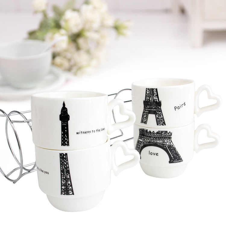 Paris Eiffel Tower Coffee Tea Cups 4in1 Set