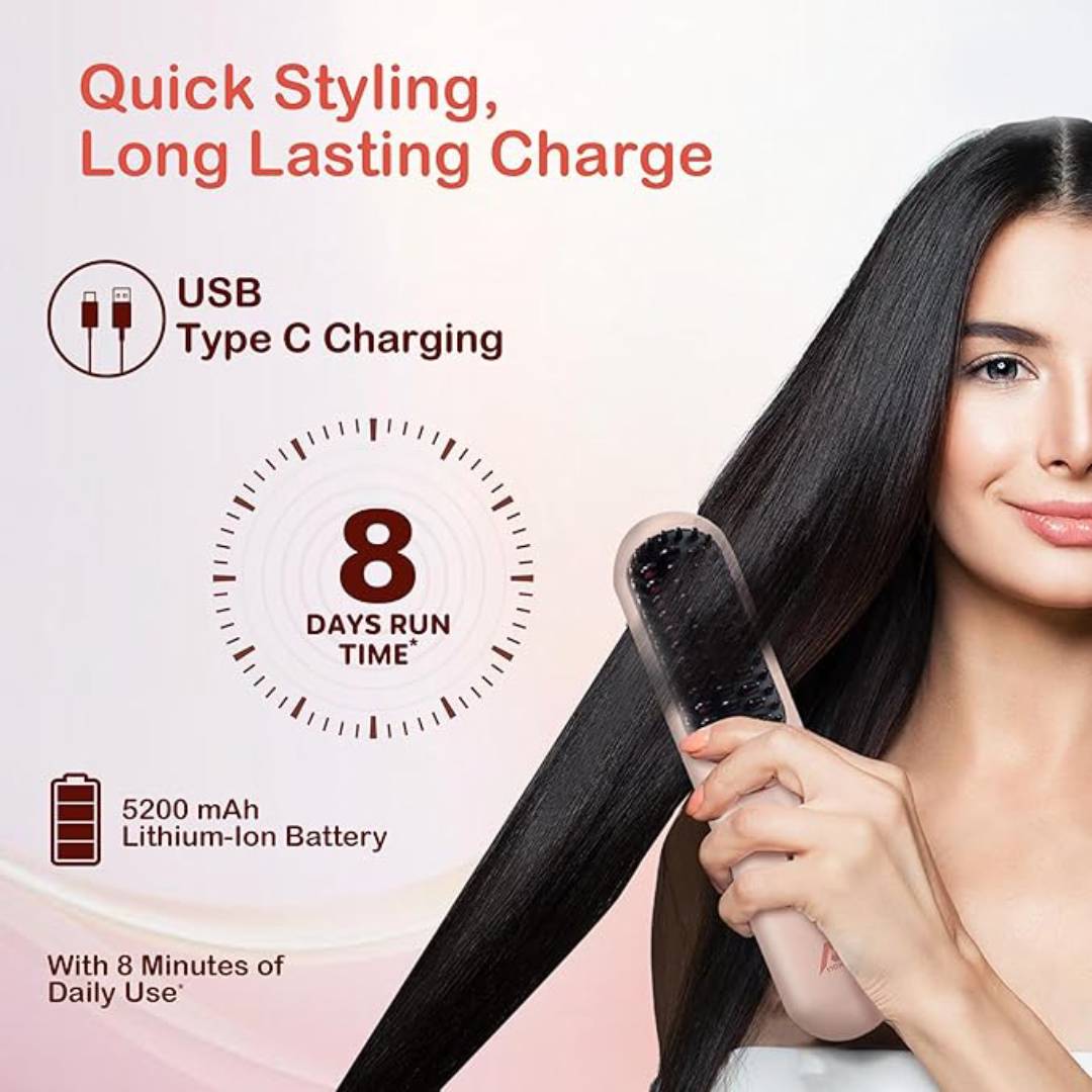 Portable Rechargeable Cordless Hair Straightener Brush