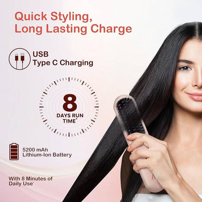 Portable Rechargeable Cordless Hair Straightener Brush