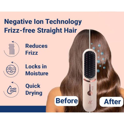 Portable Rechargeable Cordless Hair Straightener Brush